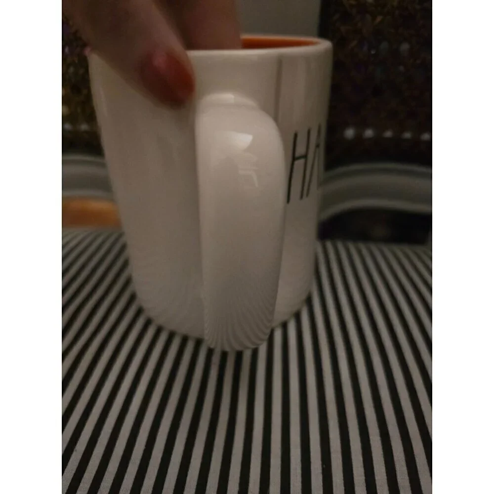 Rae Dunn Happy Halloween Double Sided Coffee Mug Orange Interior